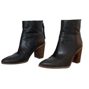 Franco Sarto Marmalade Black Leather Stacked Block Heel Booties Boots Size 8.5